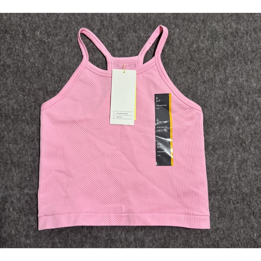 All In Motion Girl's Crop Activewear Tank Top Ribbed Pink Small 6/7